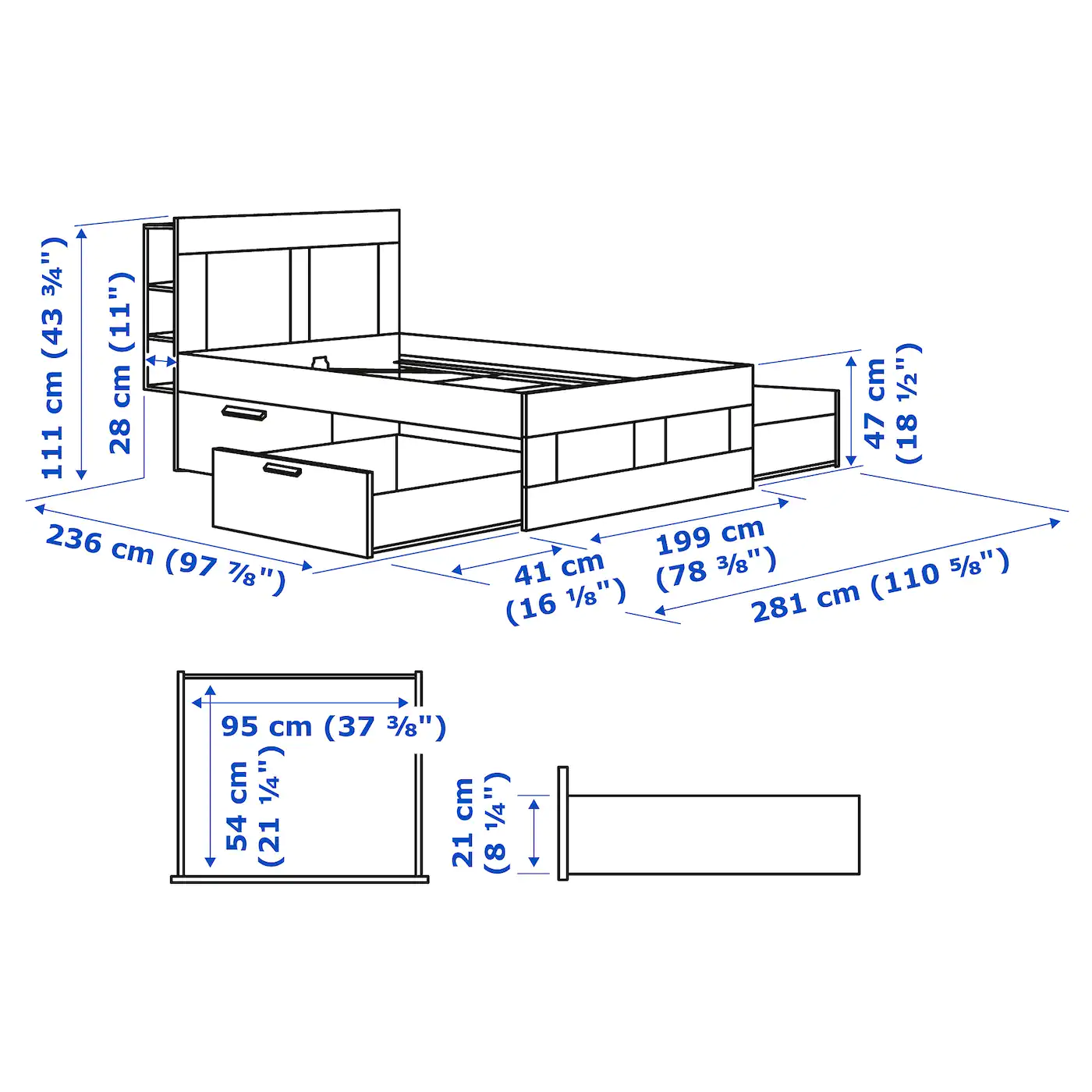IKEA BRIMNES Bed Frame With Storage & Headboard Black/Luröy King - Image 8