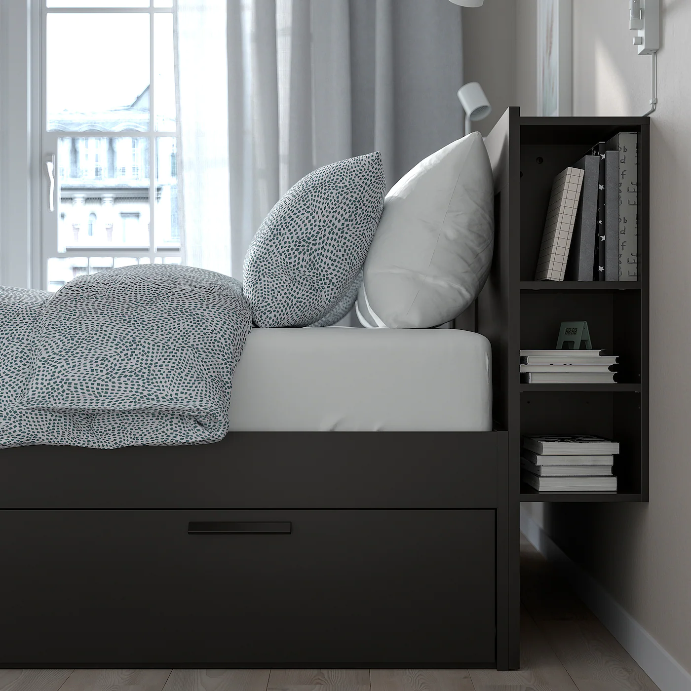 IKEA BRIMNES Bed Frame With Storage & Headboard Black/Luröy King - Image 4