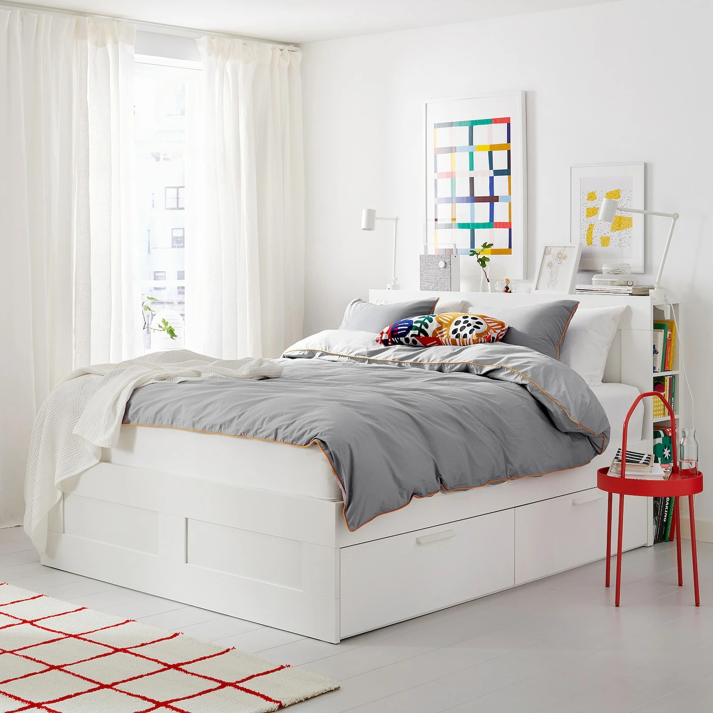 IKEA BRIMNES Bed Frame With Storage & Headboard White/Lönset Queen - Image 2