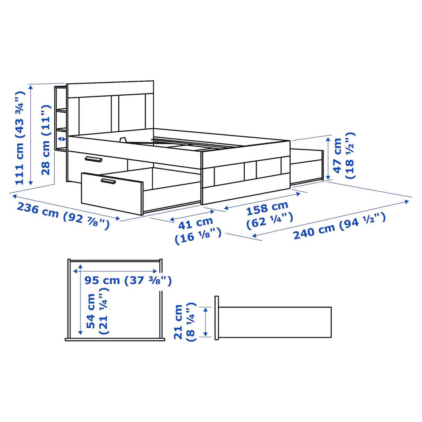 IKEA BRIMNES Bed Frame With Storage & Headboard White/Lönset Queen - Image 9