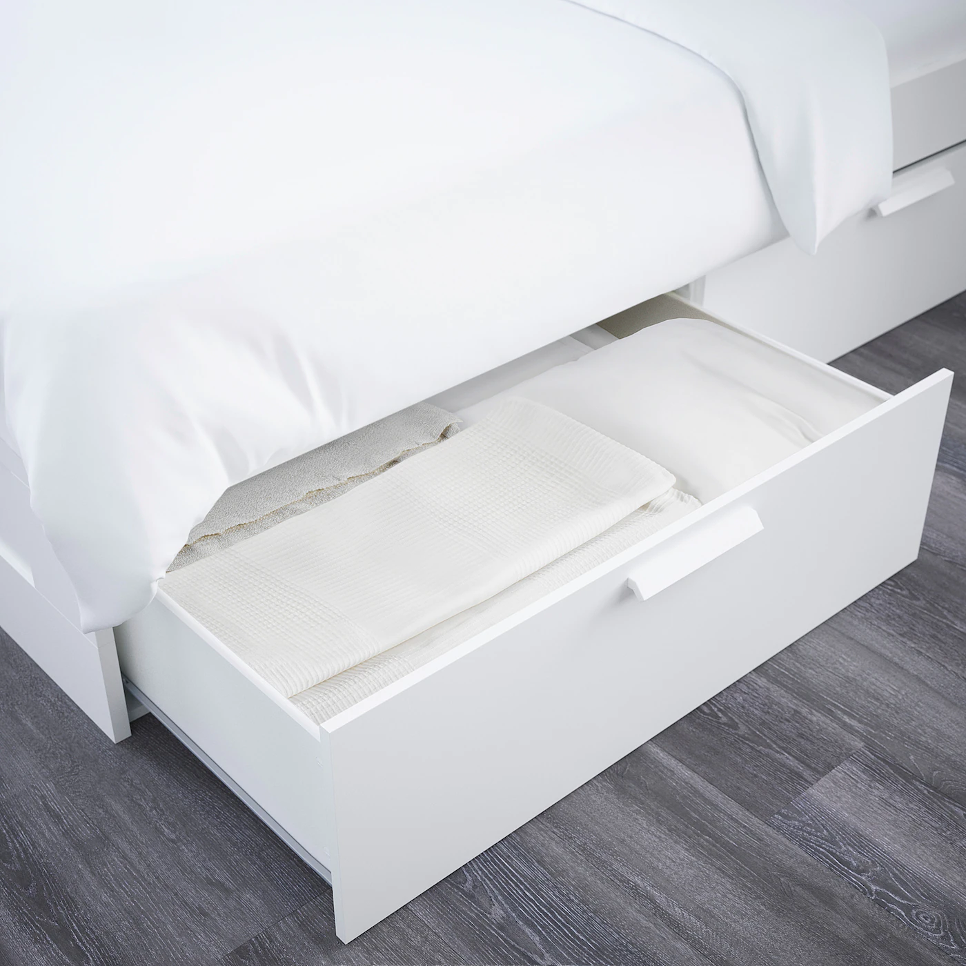 IKEA BRIMNES Bed Frame With Storage & Headboard White/Lönset Queen - Image 6