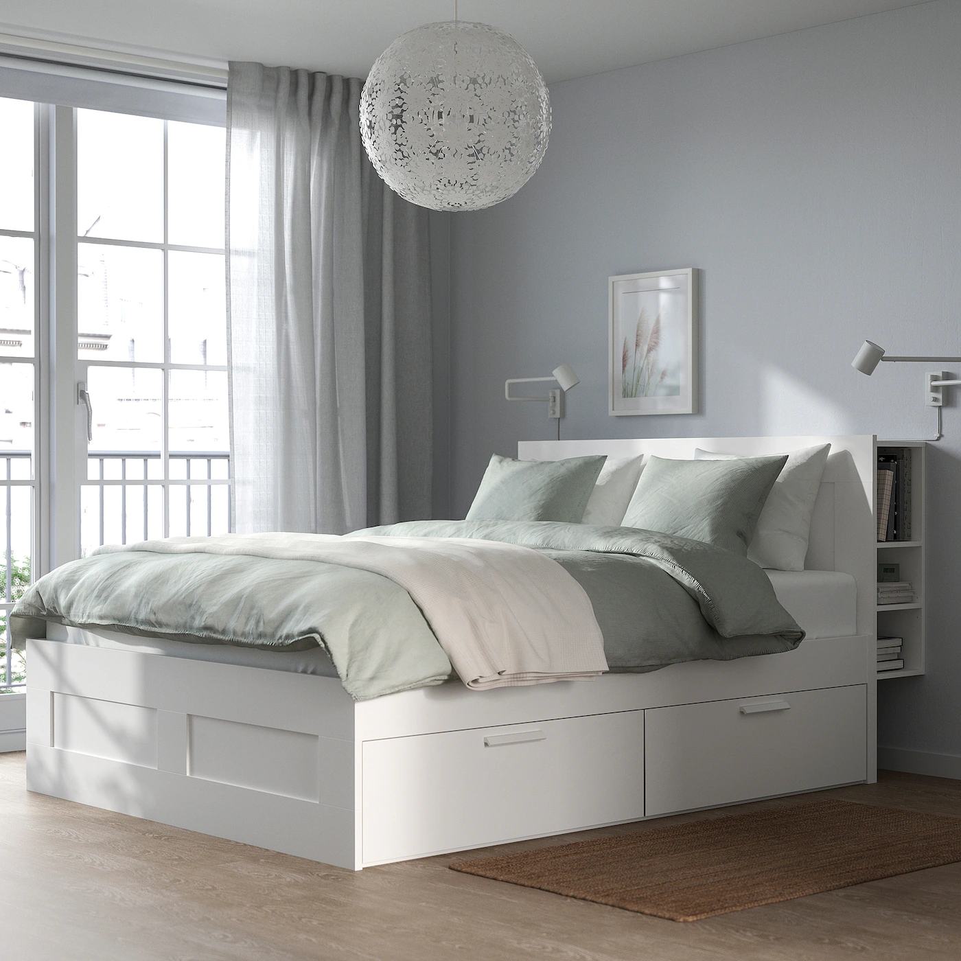 IKEA BRIMNES Bed Frame With Storage & Headboard White/Luröy Queen - Image 4