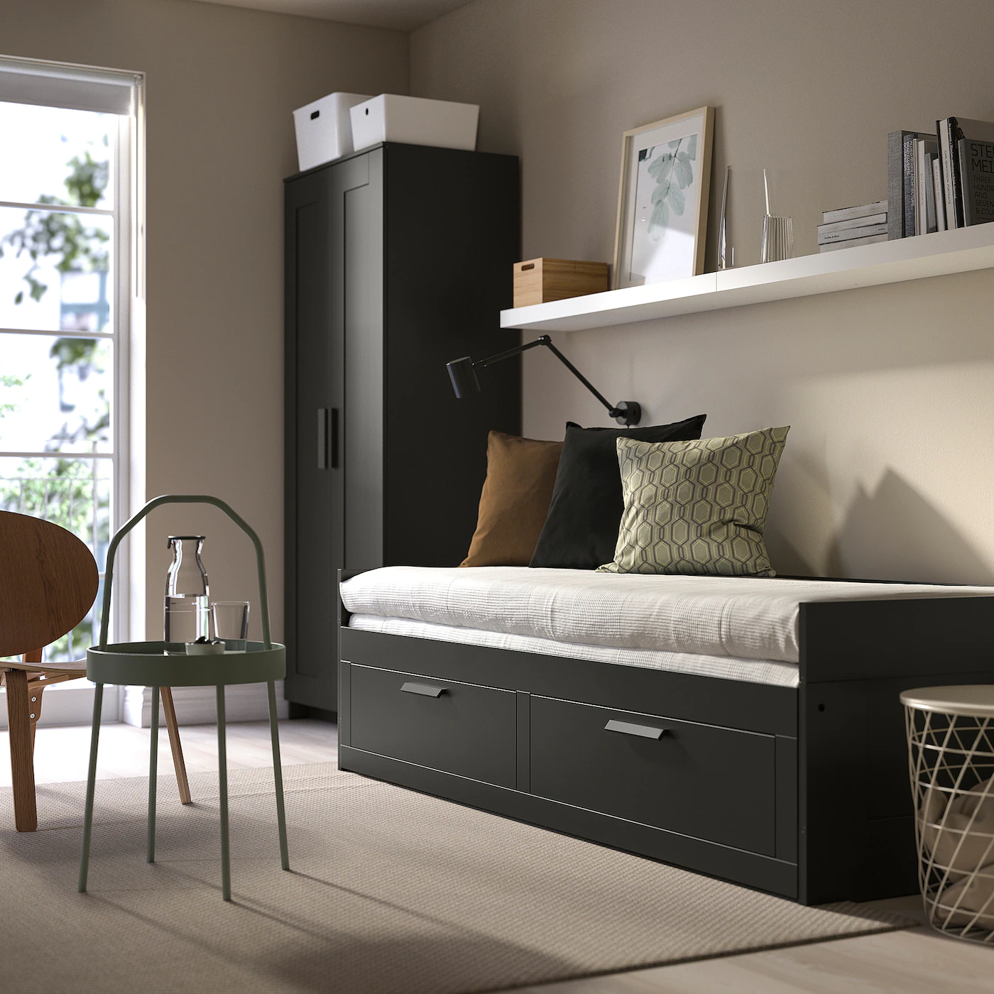 IKEA BRIMNES Daybed With 2 Drawers/2 Mattresses Gray/Minnesund Firm Twin - Image 3