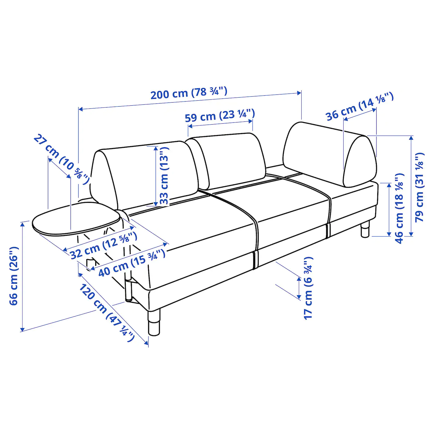 IKEA FLOTTEBO Sleeper Sofa With Side Table Gunnared Medium Gray 47 1/4 " - Image 7