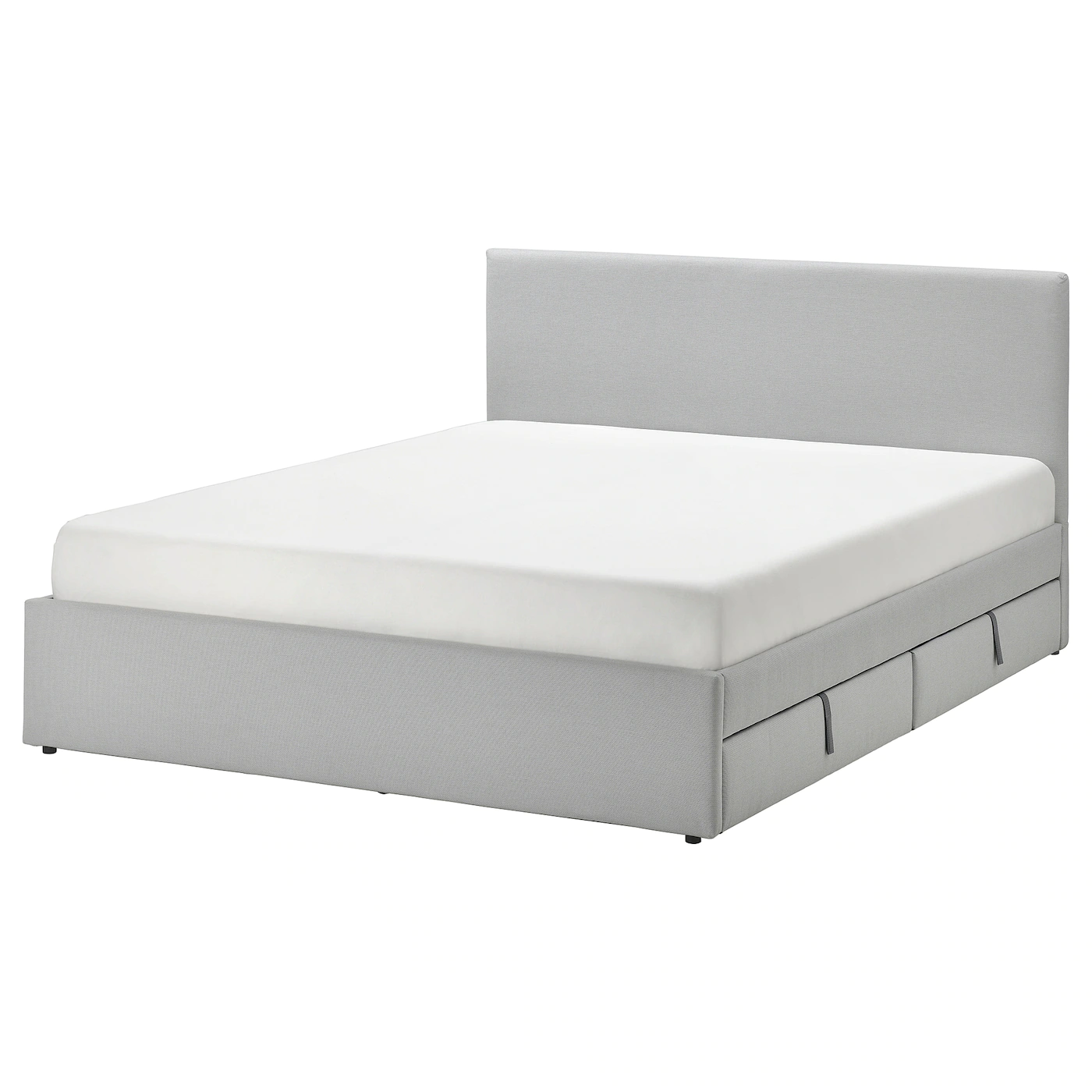 IKEA GLADSTAD Upholstered Bed, 2 Storage Boxes Kabusa Light Gray Queen