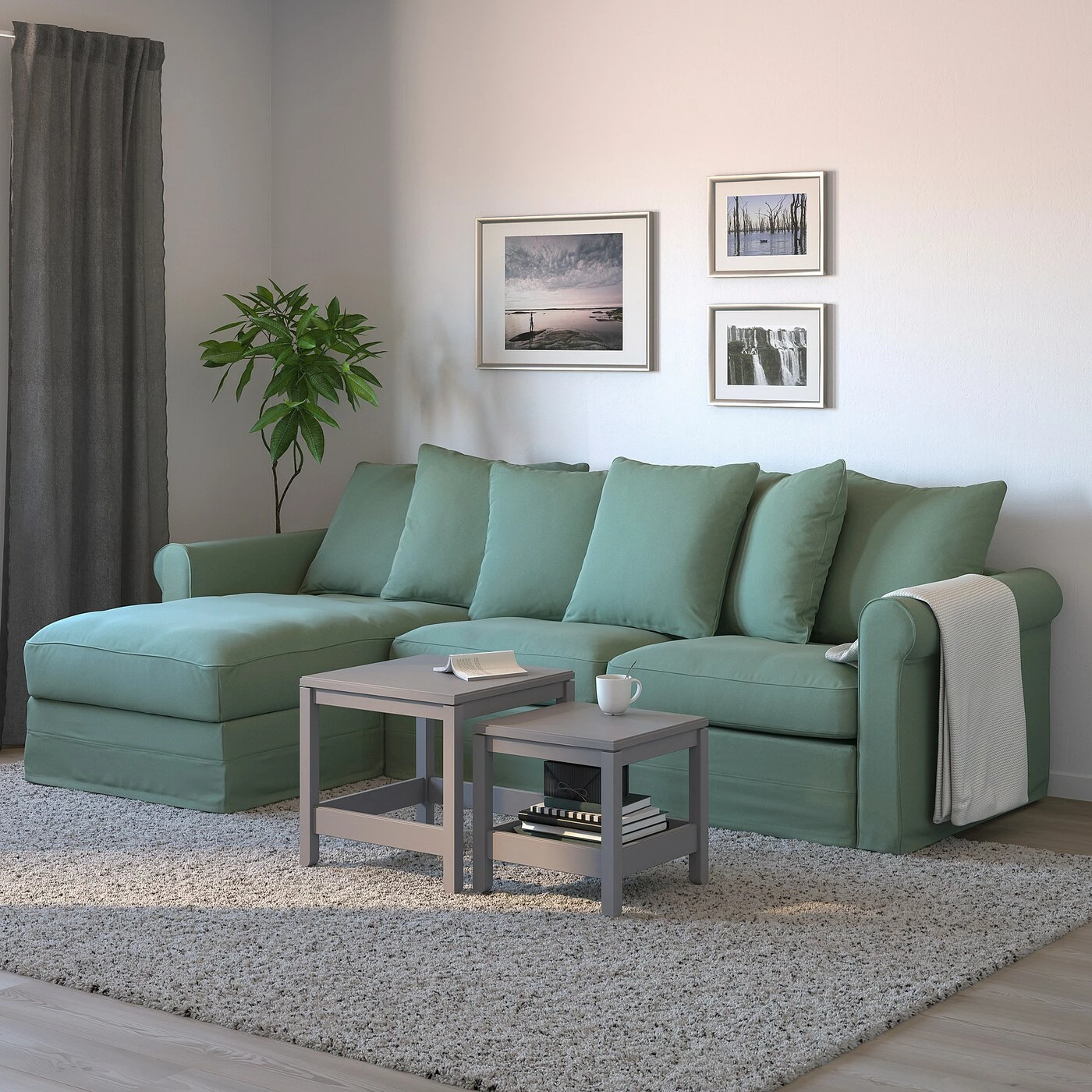 IKEA HÄRLANDA Sleeper Sofa With Chaise/Ljungen Light Green - Image 2