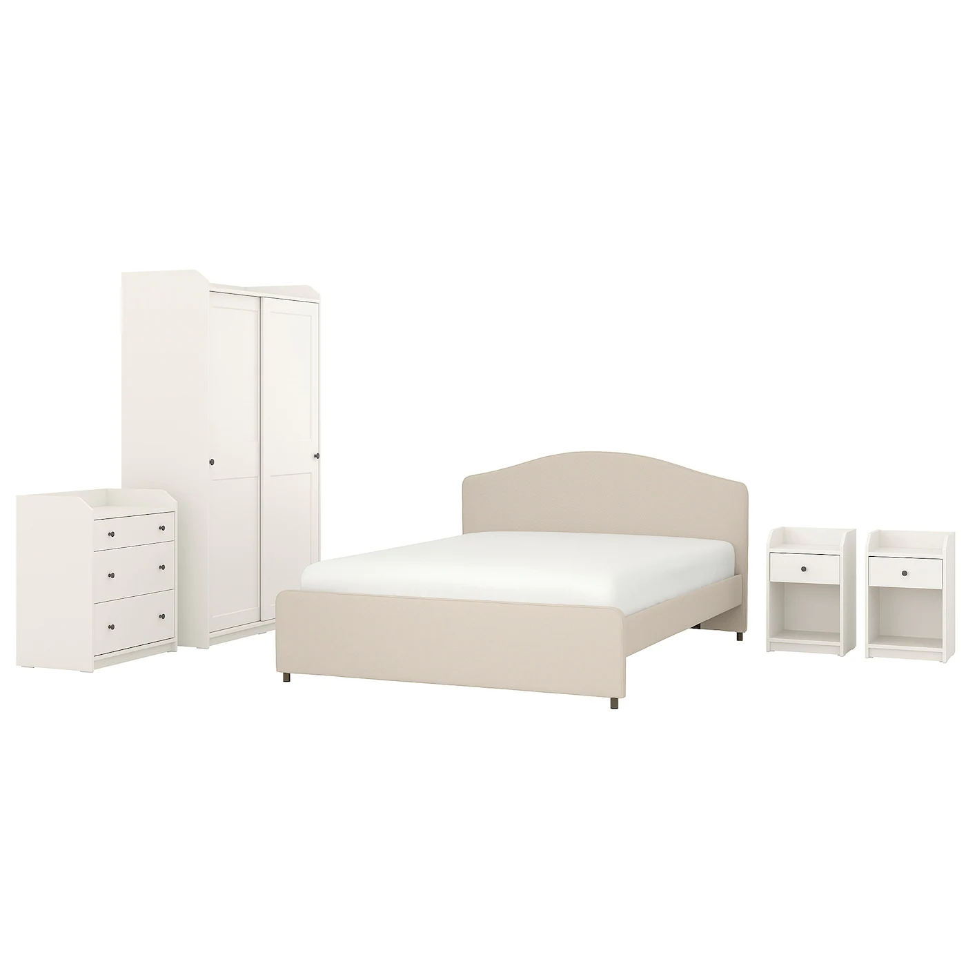 IKEA HAUGA Bedroom Furniture, Set Of 5 Lofallet Beige/white Queen