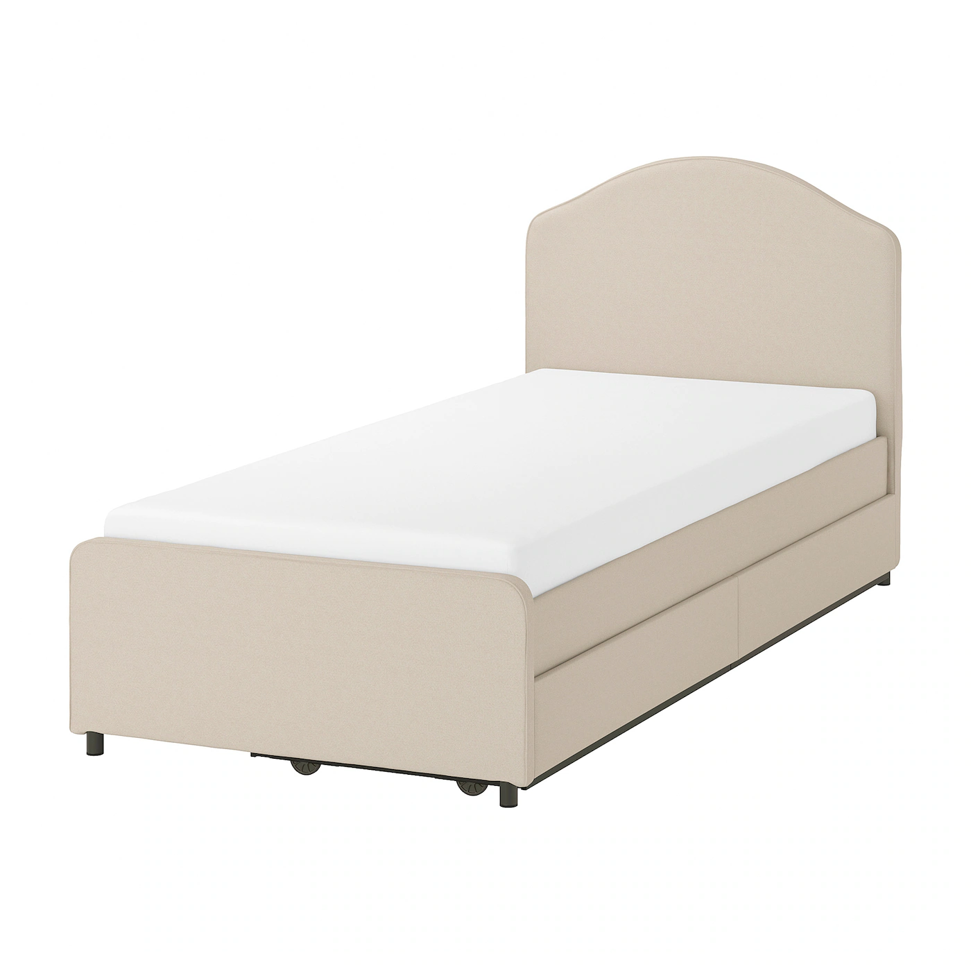 IKEA HAUGA Upholstered Bed, 2 Storage Boxes Lofallet Beige Twin