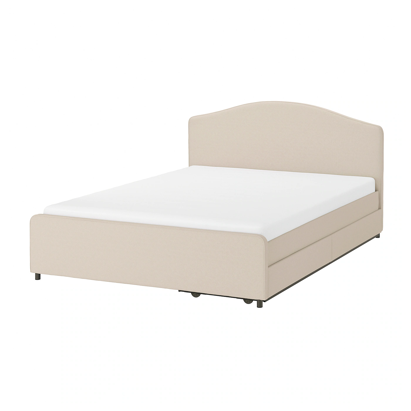 IKEA HAUGA Upholstered Bed, 2 Storage Boxes Lofallet Beige Queen