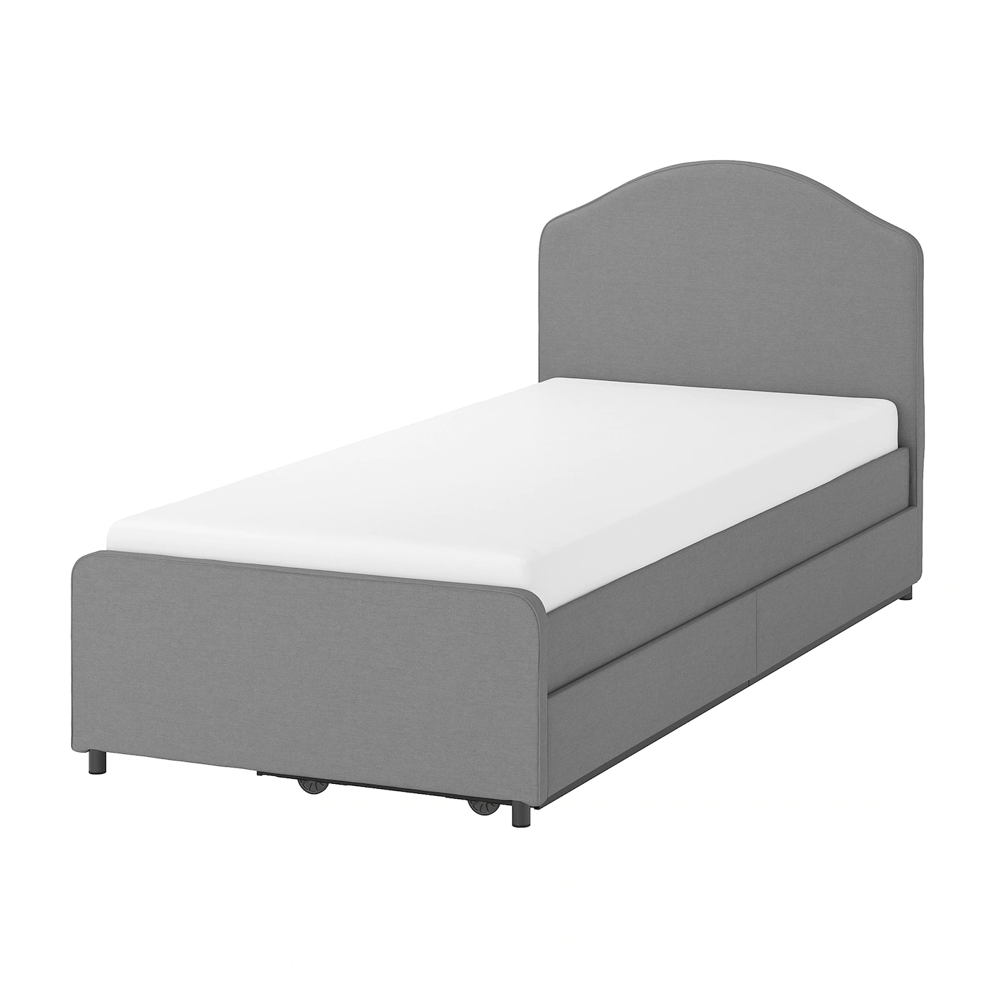 IKEA HAUGA Upholstered Bed, 2 Storage Boxes Vissle Gray Twin