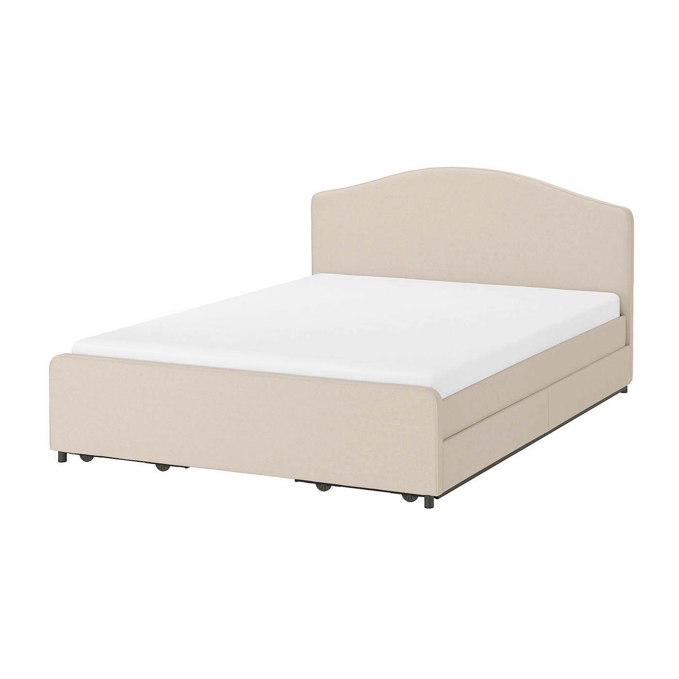 IKEA HAUGA Upholstered Bed, 4 Storage Boxes Lofallet Beige Queen