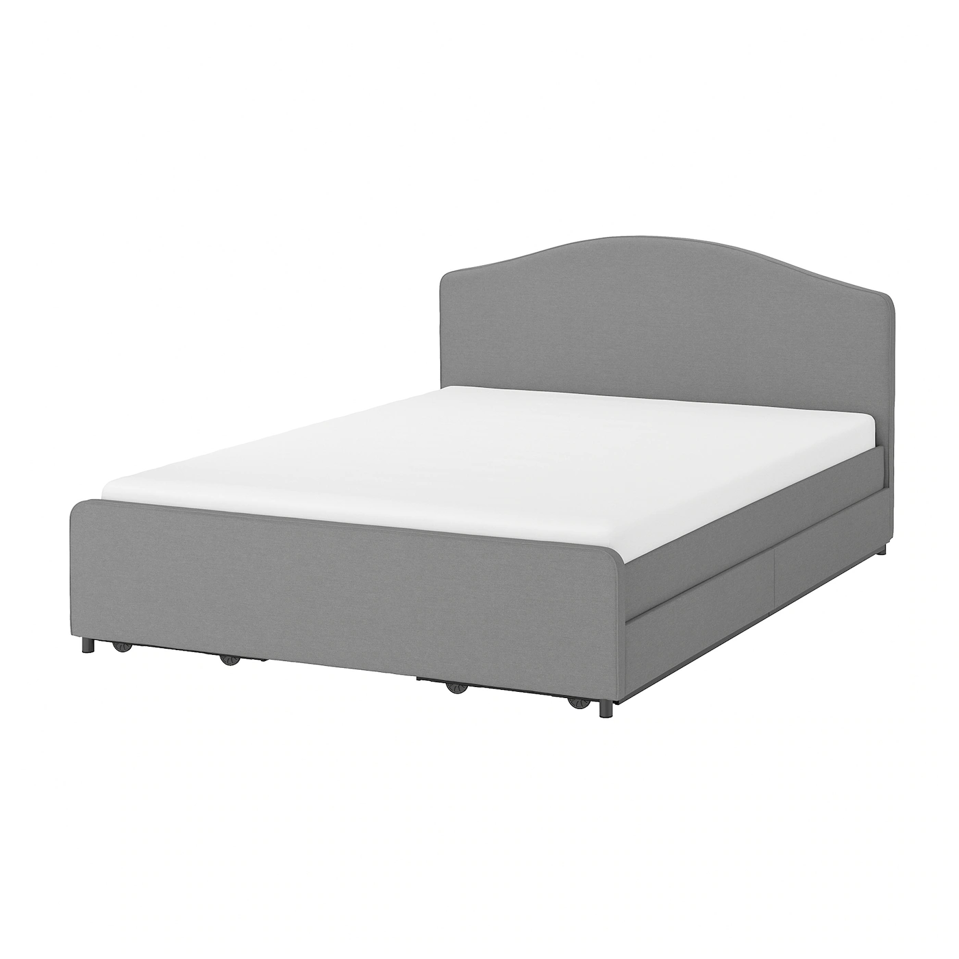 IKEA HAUGA Upholstered Bed, 4 Storage Boxes Vissle Gray Full