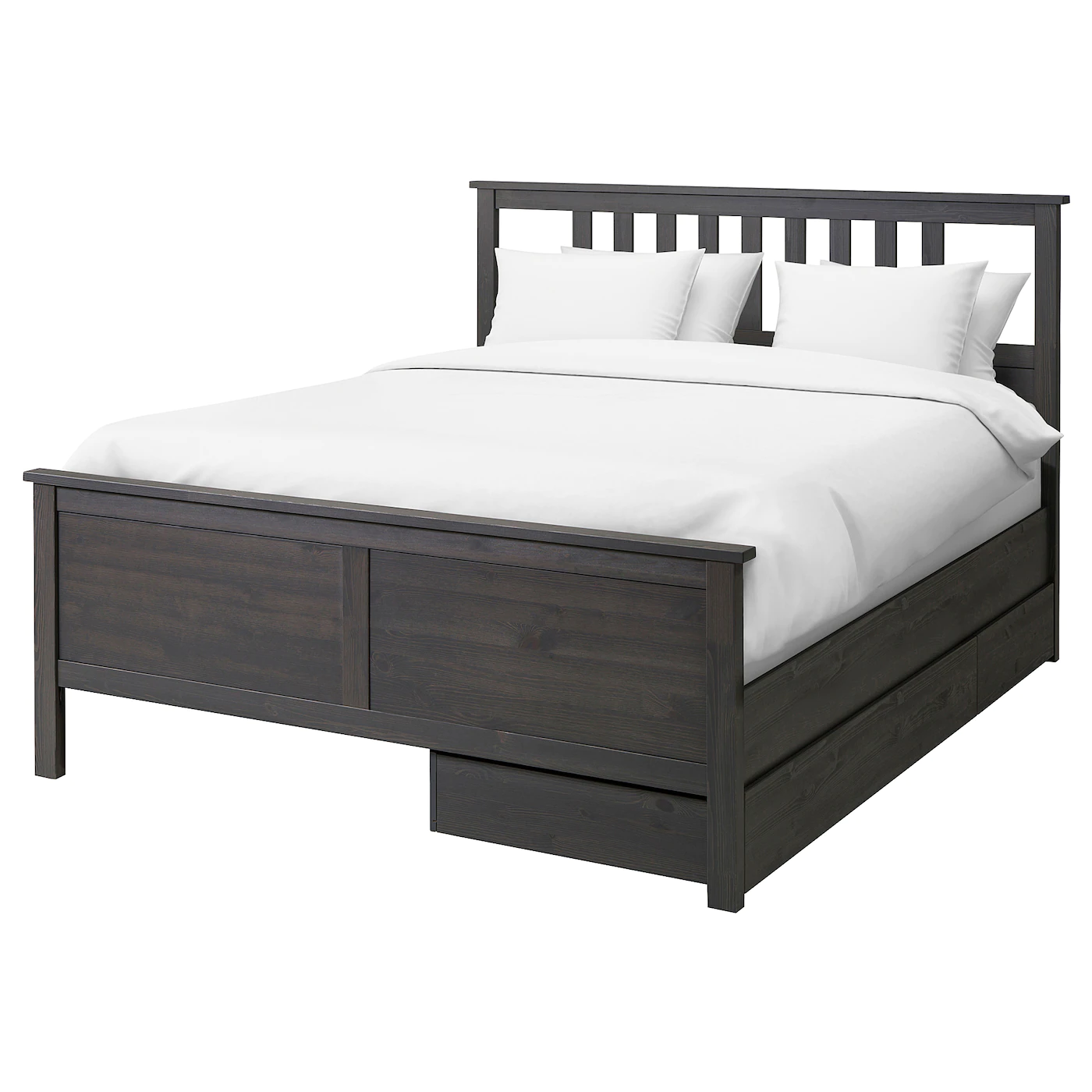 IKEA HEMNES Bed Frame With 2 Storage Boxes Dark Gray Stained/Espevär Full