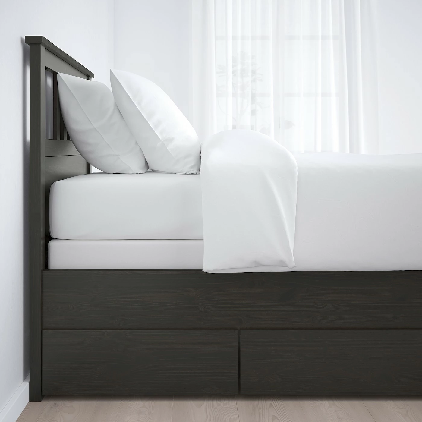 IKEA HEMNES Bed Frame With 2 Storage Boxes Dark Gray Stained/Espevär Twin - Image 2