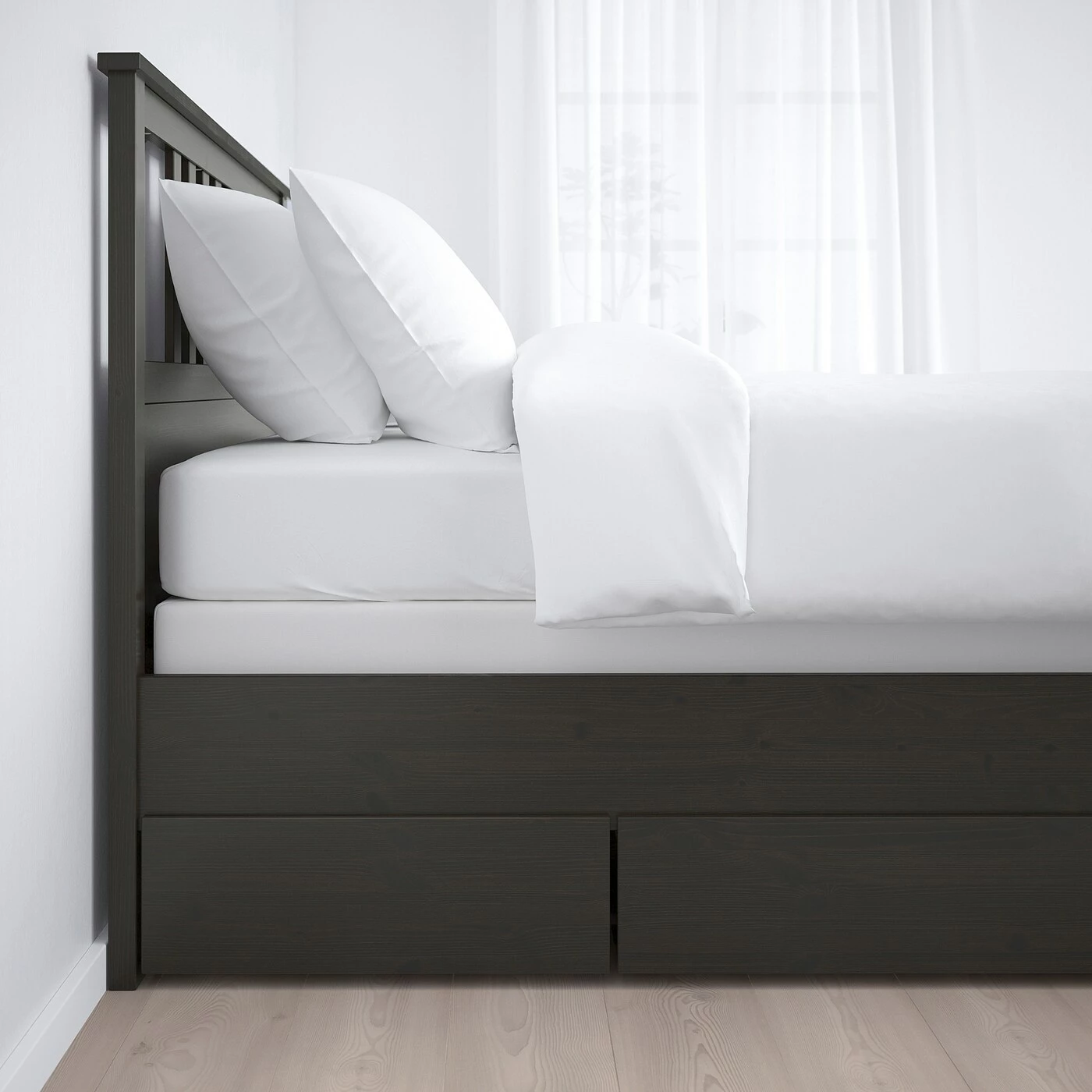 IKEA HEMNES Bed Frame With 2 Storage Boxes Dark Gray Stained/Espevär Queen - Image 2