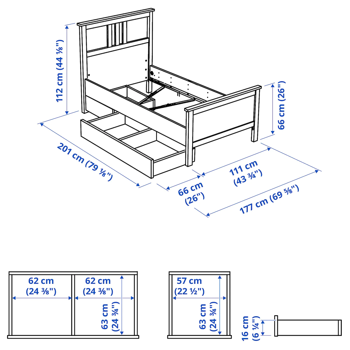 IKEA HEMNES Bed Frame With 2 Storage Boxes Dark Gray Stained/Espevär Twin - Image 5