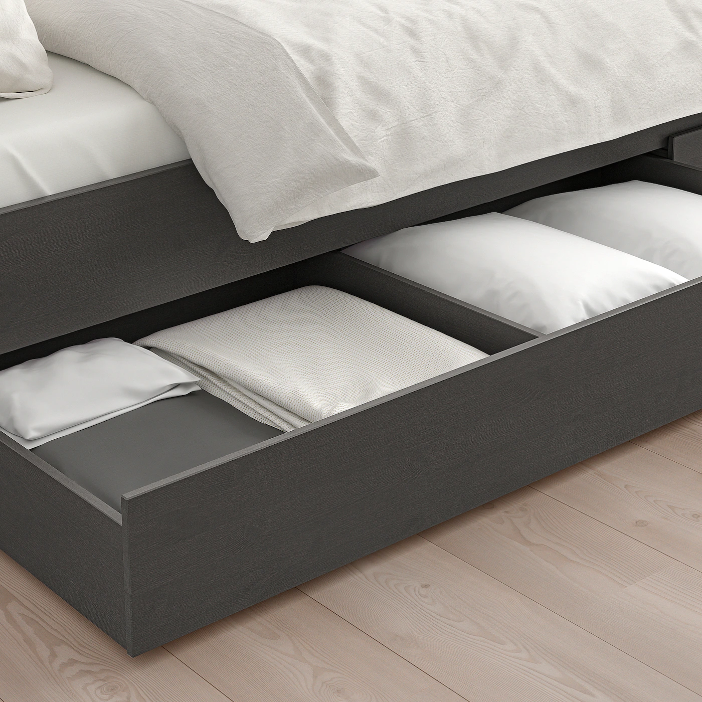 IKEA HEMNES Bed Frame With 2 Storage Boxes Dark Gray Stained/Espevär Full - Image 3