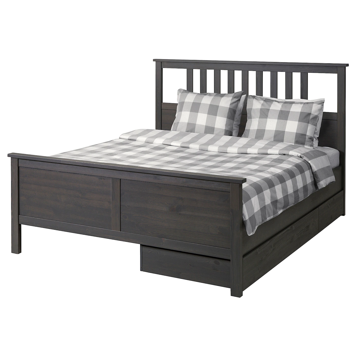 IKEA HEMNES Bed Frame With 2 Storage Boxes Dark Gray Stained/Lönset King