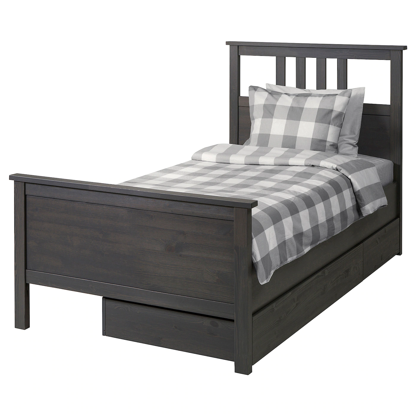 IKEA HEMNES Bed Frame With 2 Storage Boxes Dark Gray Stained/Luröy Twin