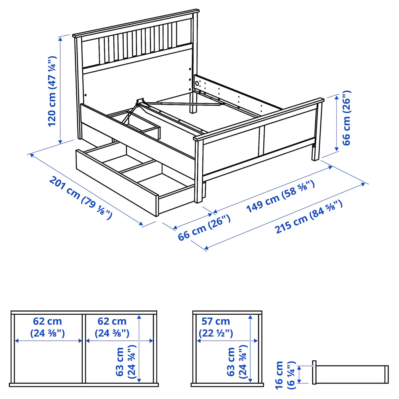 IKEA HEMNES Bed Frame With 2 Storage Boxes Dark Gray Stained/Luröy Full - Image 5