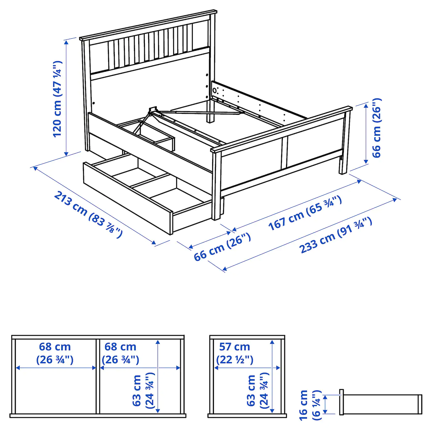 IKEA HEMNES Bed Frame With 2 Storage Boxes Dark Gray Stained/Luröy Queen - Image 5