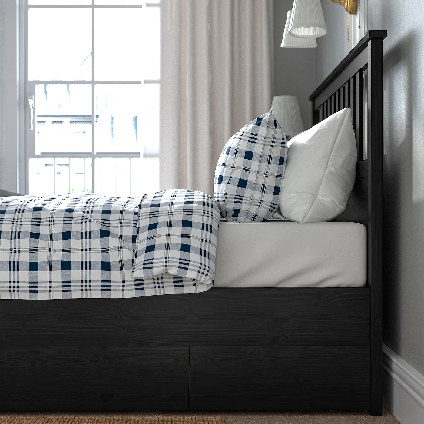 IKEA HEMNES Bed Frame With 4 Storage Boxes Blackbrown/Luröy Full - Image 3