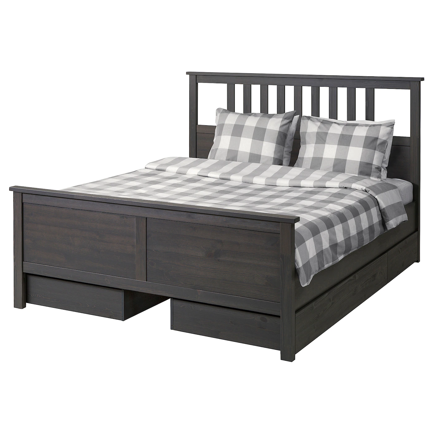 IKEA HEMNES Bed Frame With 4 Storage Boxes Dark Gray Stained/Luröy Queen