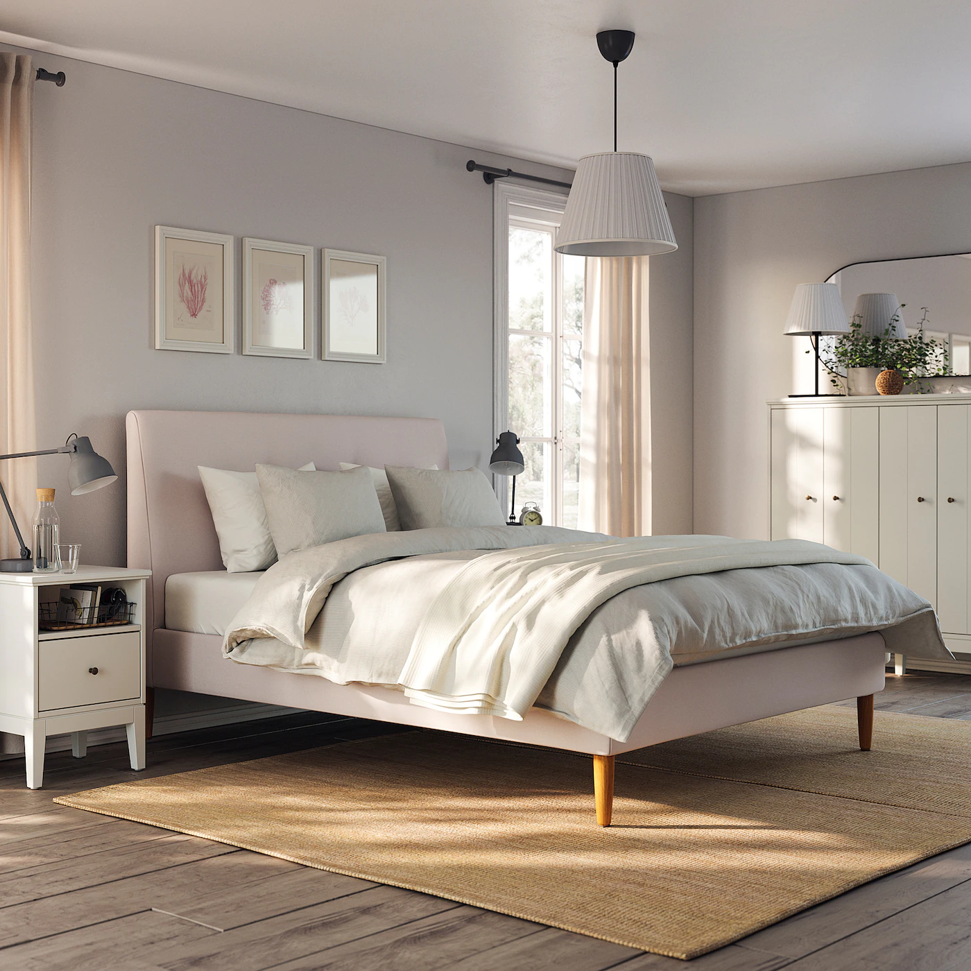 IKEA IDANÄS Upholstered Bed Frame Gunnared Pale Pink Queen - Image 5