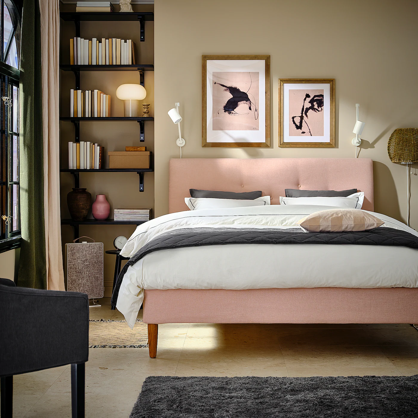 IKEA IDANÄS Upholstered Bed Frame Gunnared Pale Pink Queen - Image 3