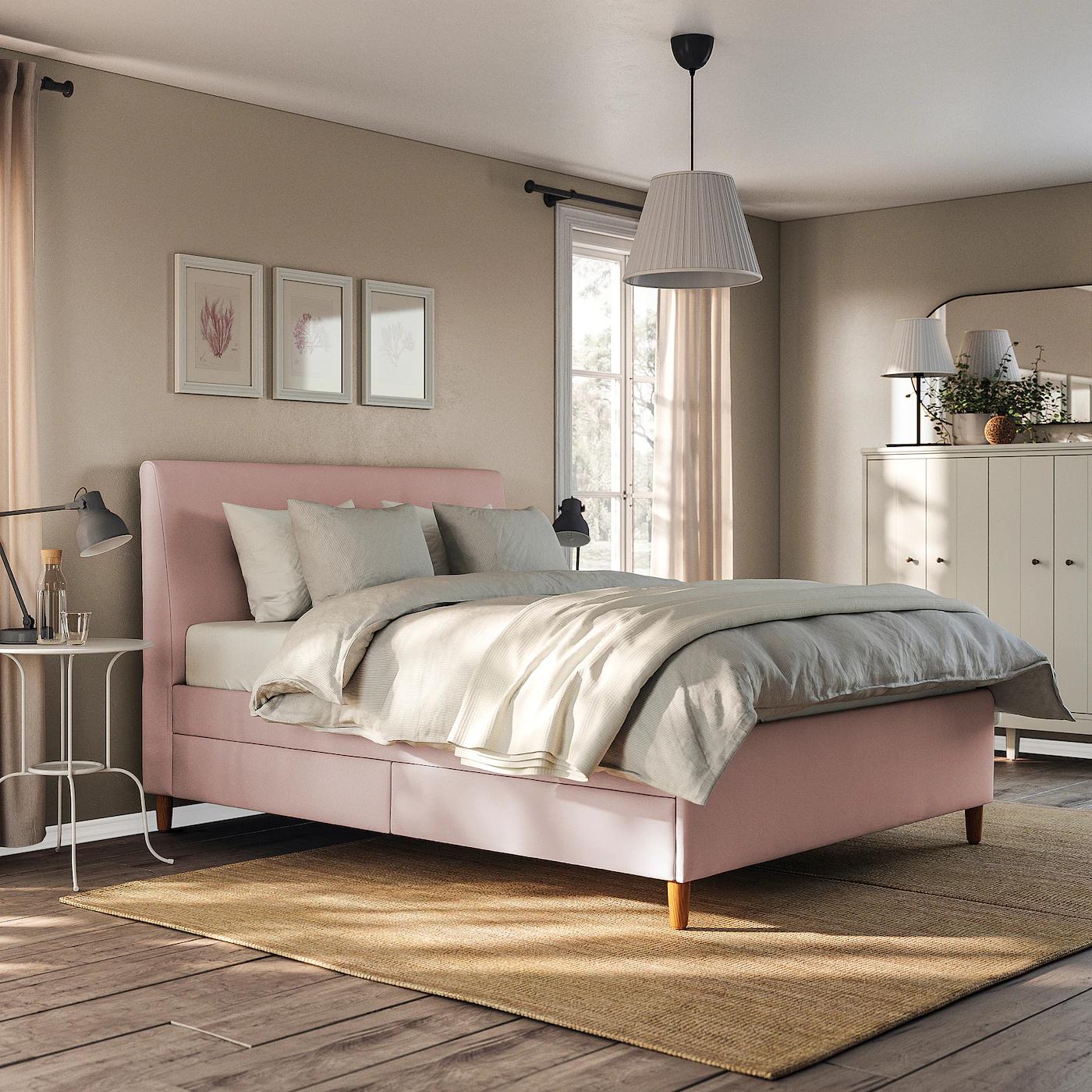 IKEA IDANÄS Upholstered Storage Bed Gunnared Pale Pink Queen - Image 6
