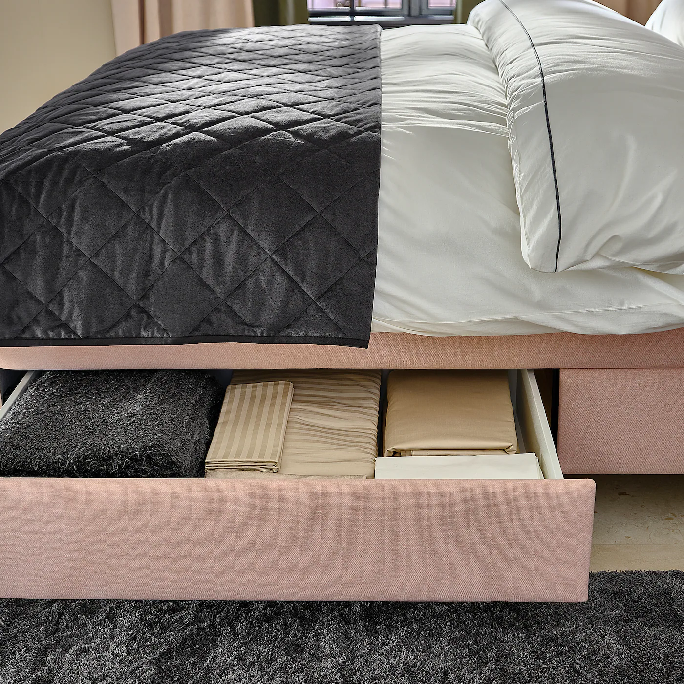 IKEA IDANÄS Upholstered Storage Bed Gunnared Pale Pink Queen - Image 4