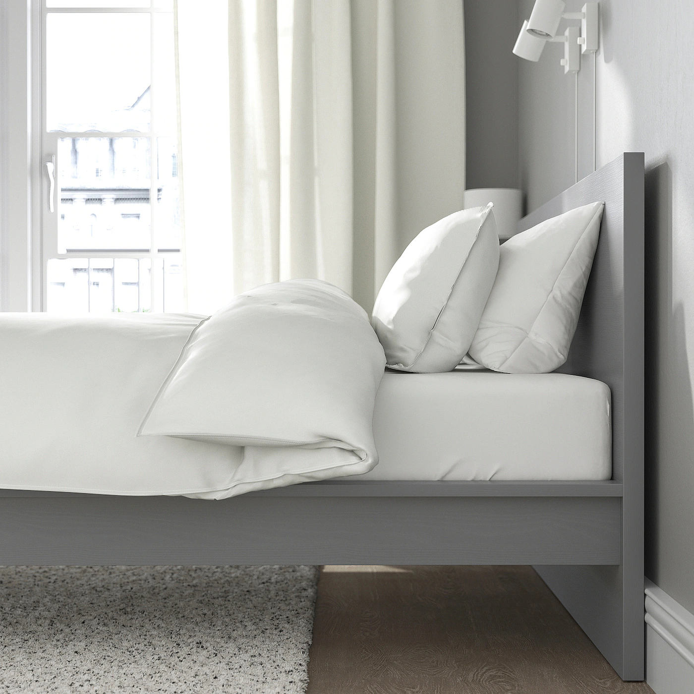 IKEA MALM Bed Frame, High Gray Stained/Luröy King - Image 3