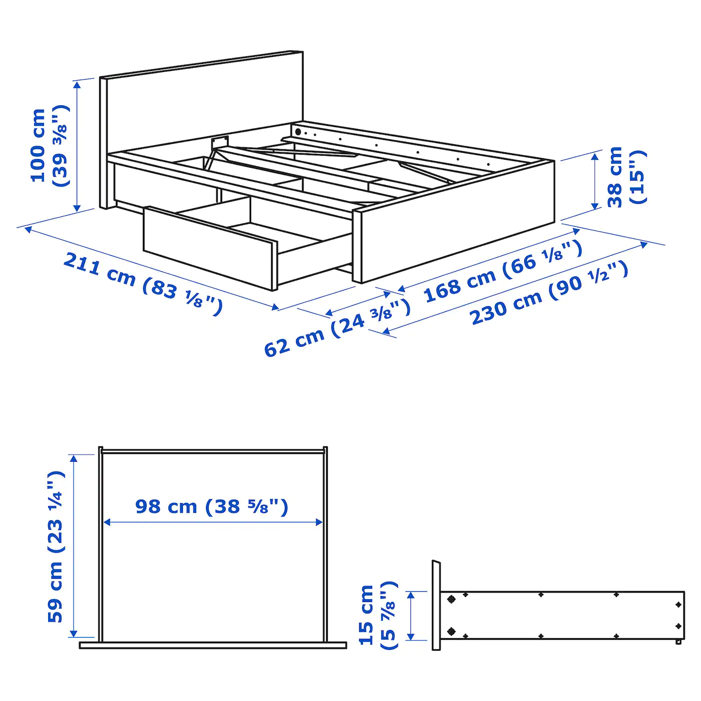 IKEA MALM High Bed Frame/2 Storage Boxes Gray Stained/Lönset Queen - Image 9