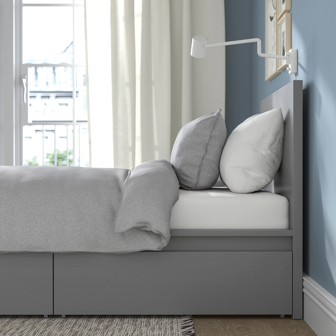IKEA MALM High Bed Frame/2 Storage Boxes Gray Stained/Lönset Twin - Image 3