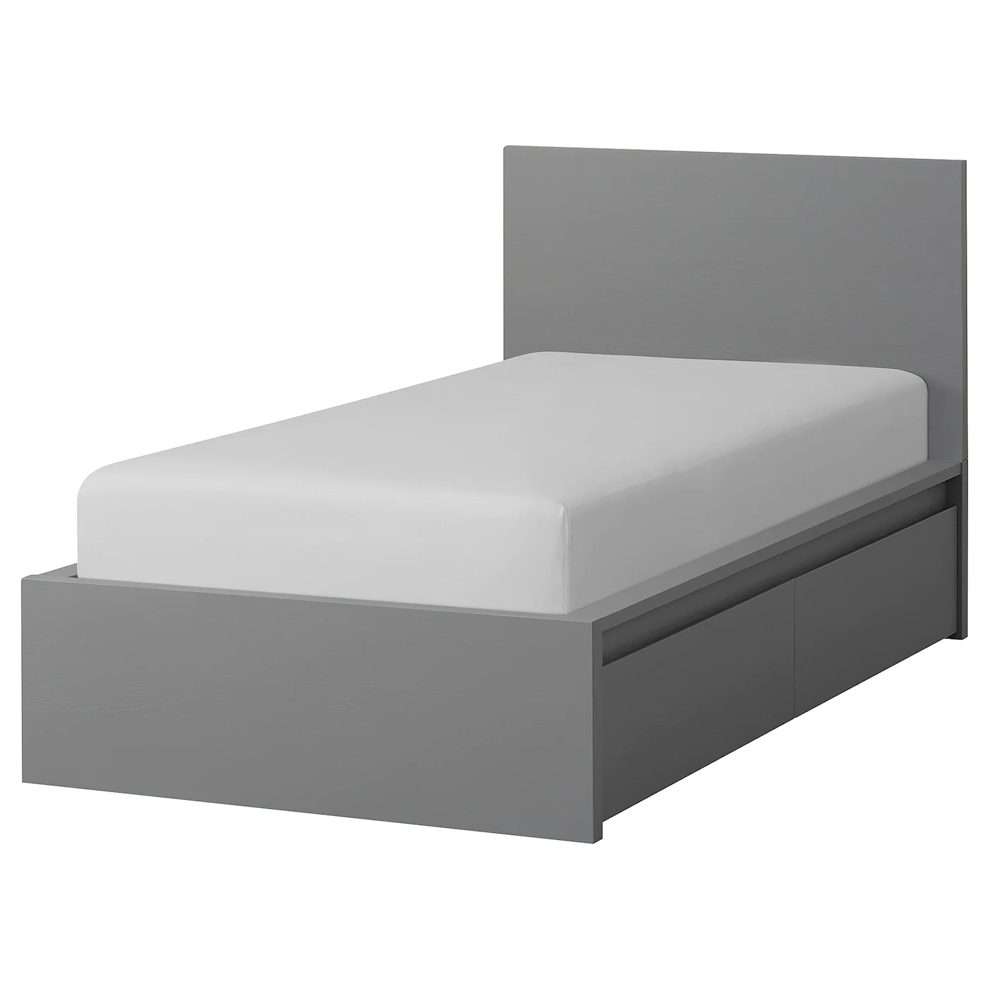 IKEA MALM High Bed Frame/2 Storage Boxes Gray Stained/Luröy Twin
