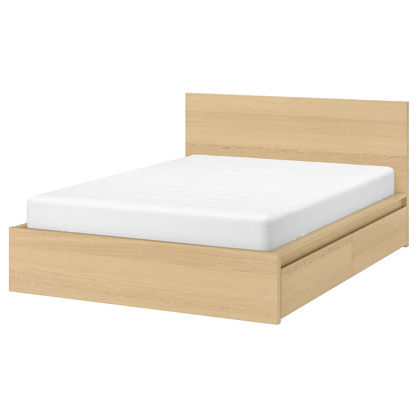 IKEA MALM High Bed Frame/2 Storage Boxes White Stained Oak Veneer/Luröy Queen