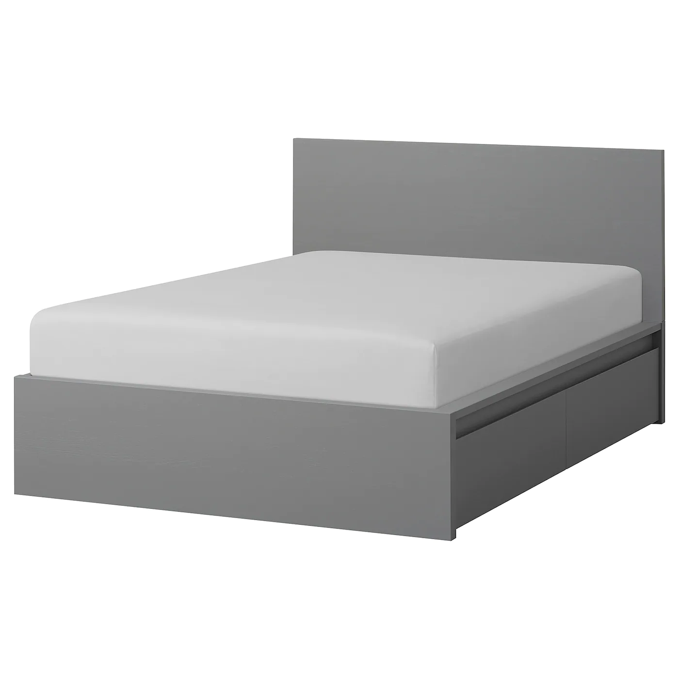 IKEA MALM High Bed Frame/4 Storage Boxes Gray Stained/Luröy King