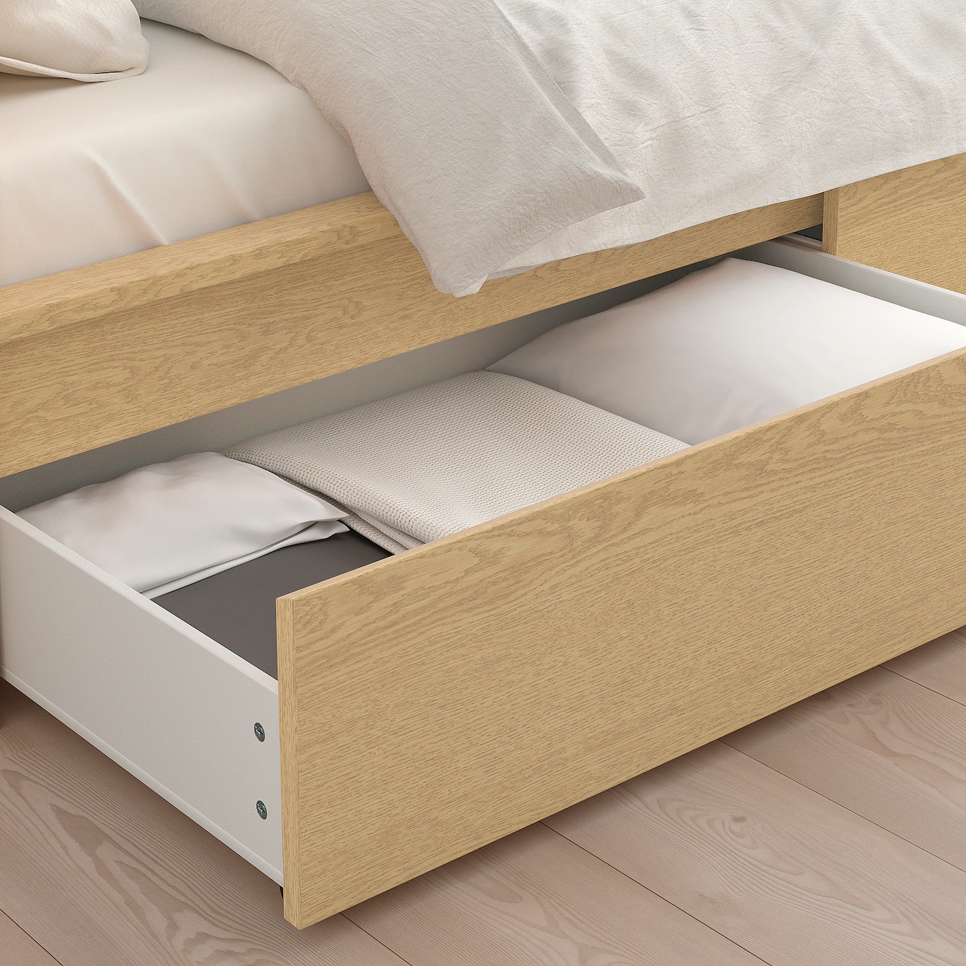 IKEA MALM High Bed Frame/4 Storage Boxes White Stained Oak Veneer/Luröy King - Image 7