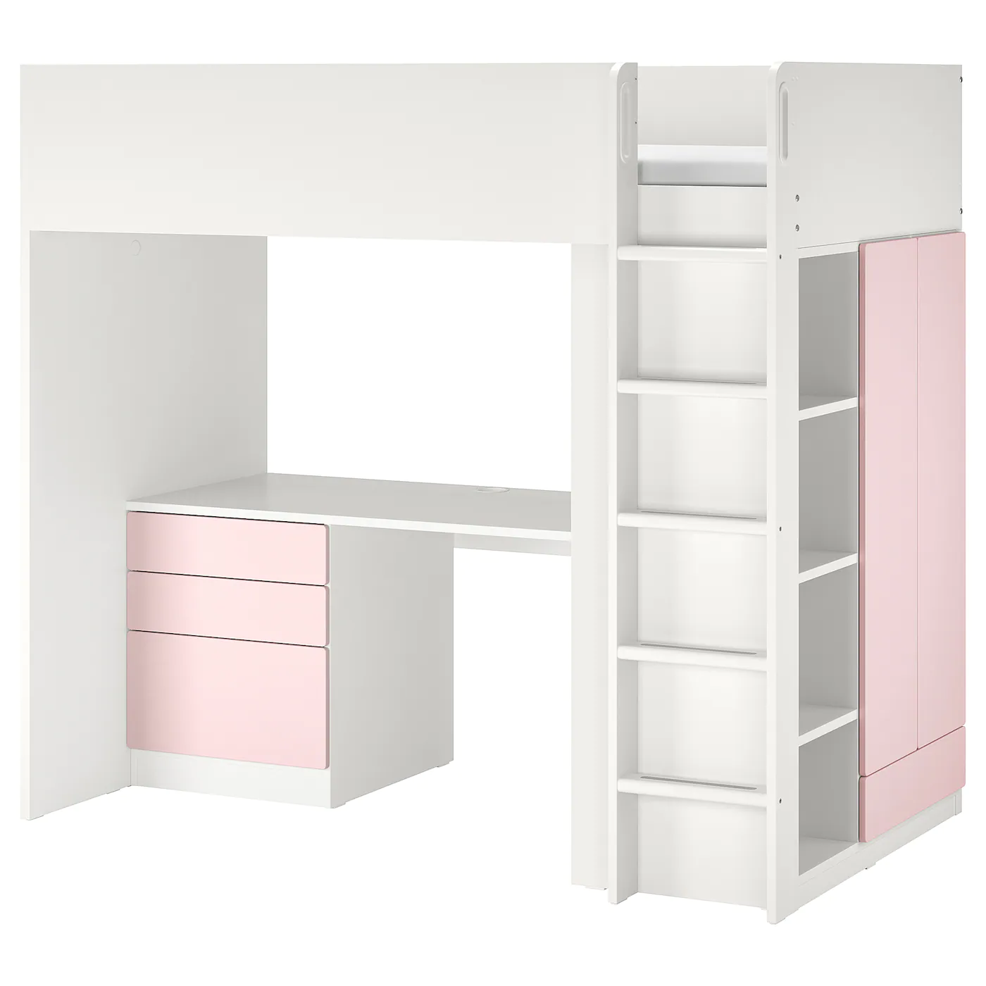 IKEA SMÅSTAD Loft Bed White Pale Pink/with Desk With 4 Drawers Twin