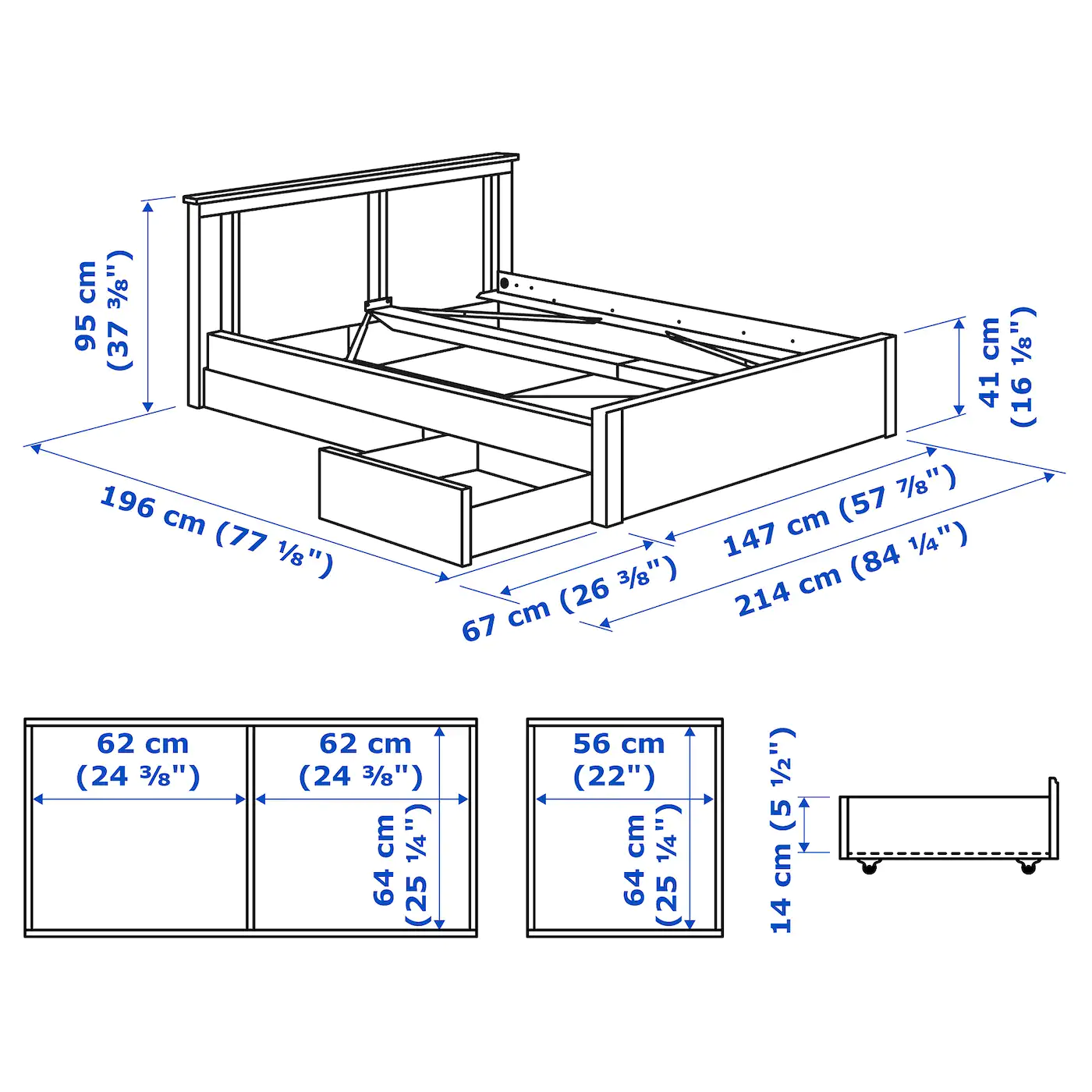 IKEA SONGESAND Bed Frame With 2 Storage Boxes White/Lönset Full/Double - Image 10