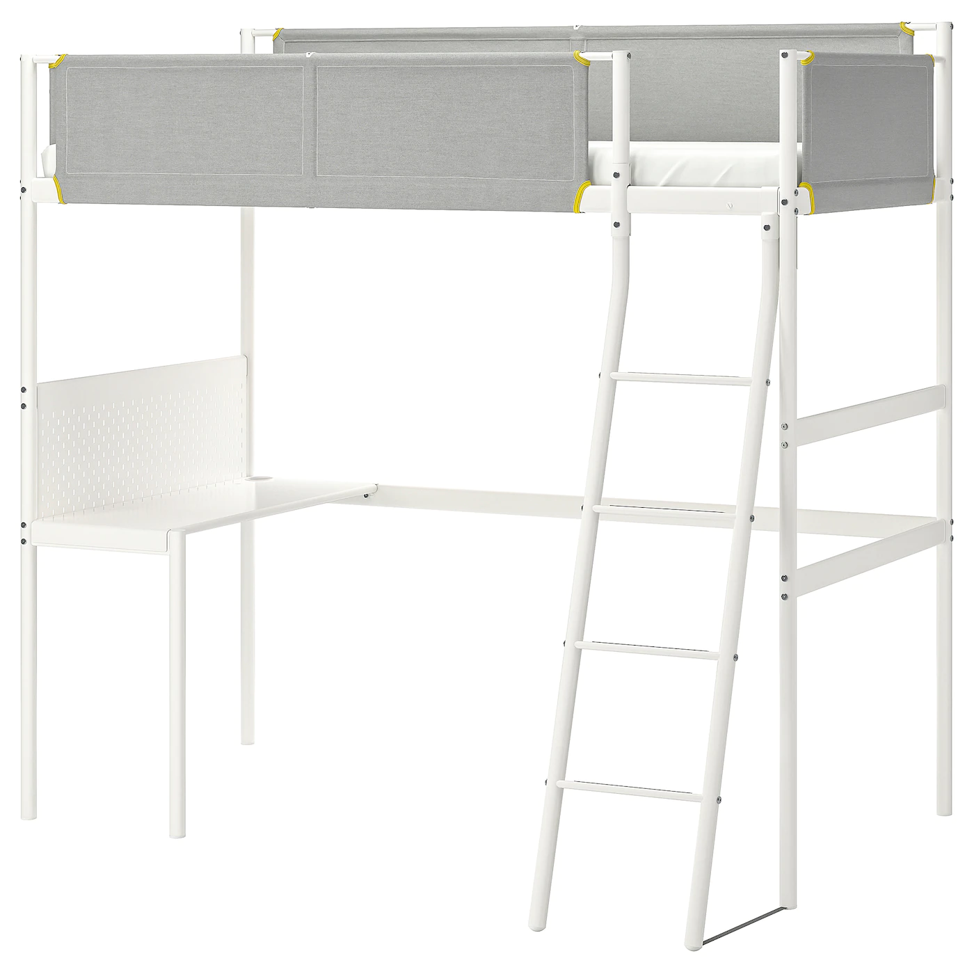 IKEA VITVAL Loft Bed Frame With Desk Top White/light Gray Twin