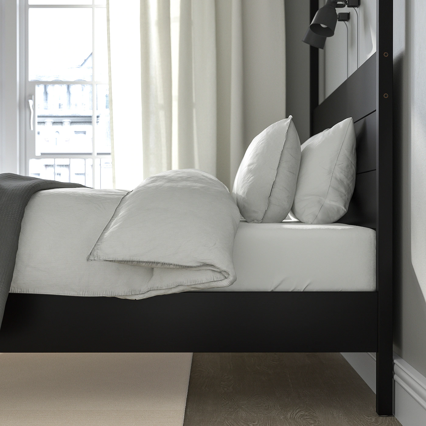 IKEA YTTERVÅG Fourposter Bed Frame Black/Lönset King Black/wood - Image 3