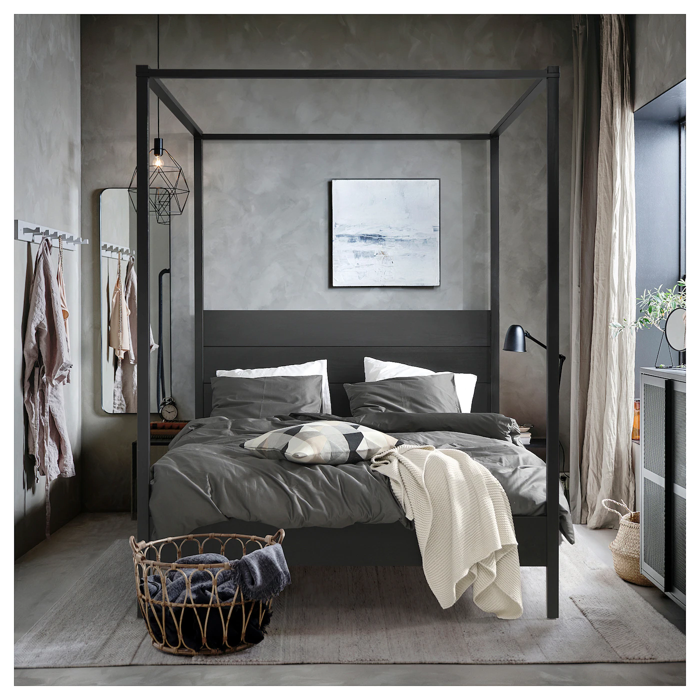 IKEA YTTERVÅG Fourposter Bed Frame Black/Luröy Queen Graybrown/wood - Image 6